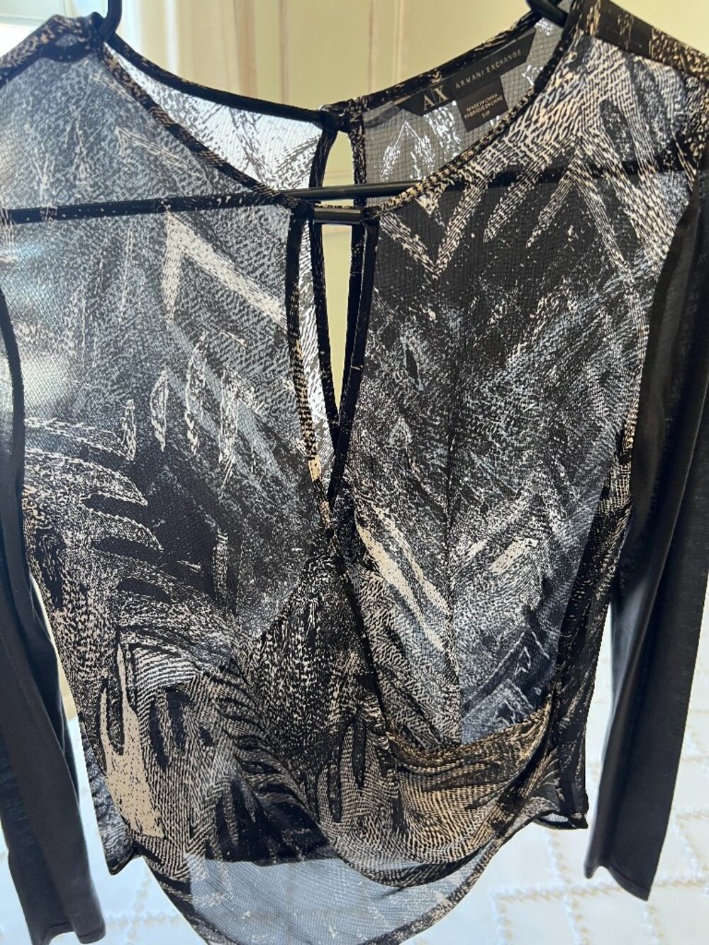 Y2K A|X Armani Exchange Black & White Long Sleeve Sheer Blouse SIZE SMALL
